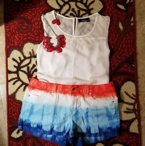 $$l.e.i. tie-dye red, white & blue shorts$$